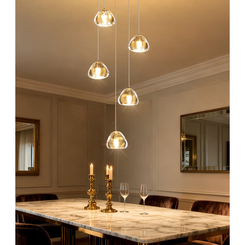 Lustre en cristal 5 lumières à intensité variable, Nickel