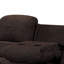 Chenille brune inclinable pour 3 personnes avec structure en métal et en bois, table rabattable et coussins de siège serrés, profondeur d'inclinaison complète, base murale