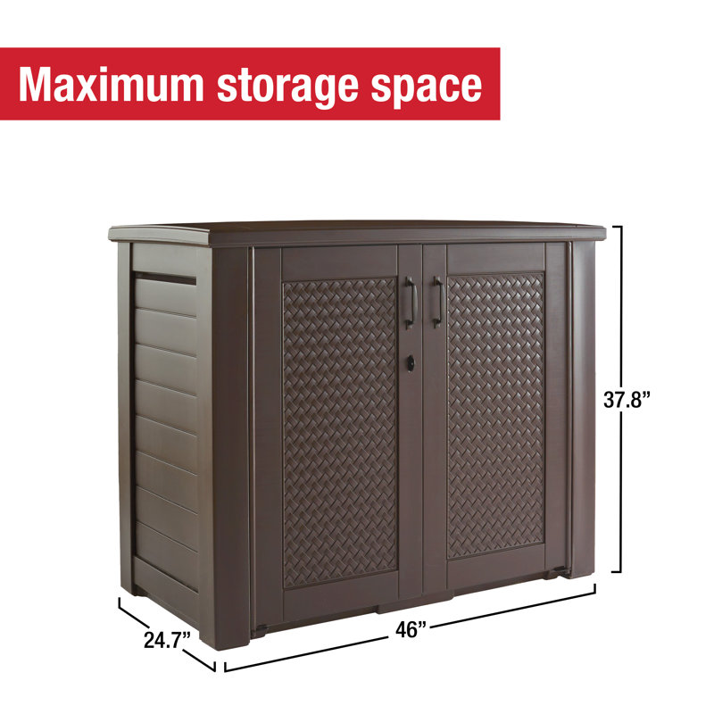 Patio 123 Gallon Water Resistant Plastic Lockable Cabinet Deck Box in Chocolate