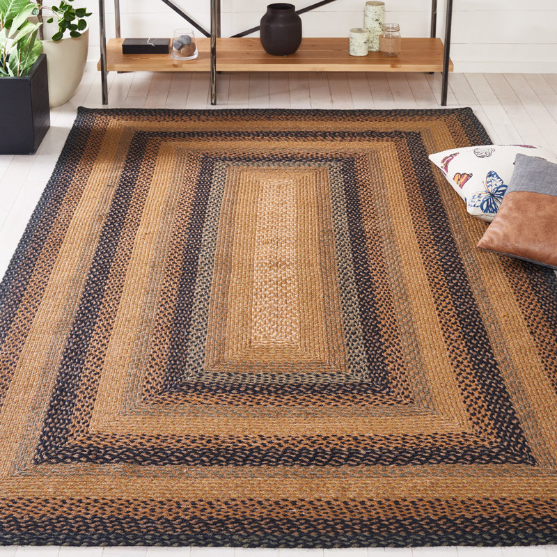 Braided Flat Weave Jute Striped Rug, Rectangle 5' x 8'