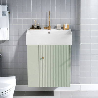 Meuble-lavabo flottant moderne de 21,6 po avec lavabo en céramique - parfait pour les petites salles de bain, rangement à gauche