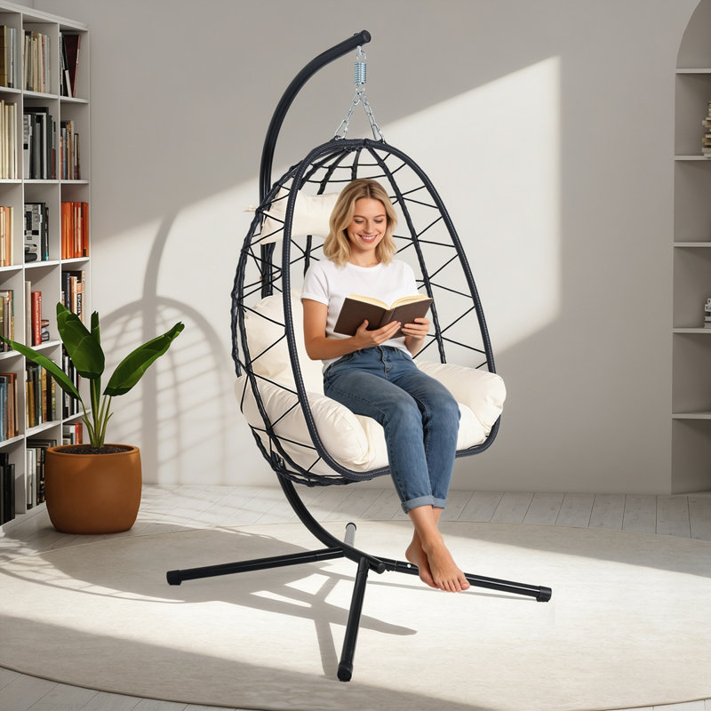 Fauteuil à œufs suspendu avec support, White, Black