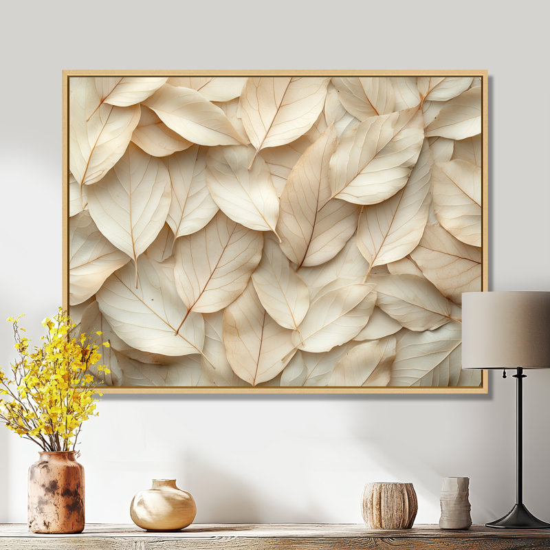 Jabrion - Floral Large Wall Art, H 12 po x l 20 po, Impression encadrée flottante, Crème, crème