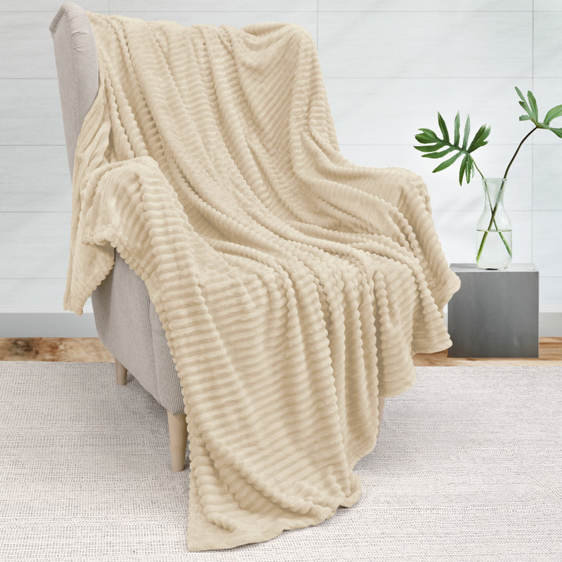 Cream Beige Twin Reversible Fleece Throw Blanket
