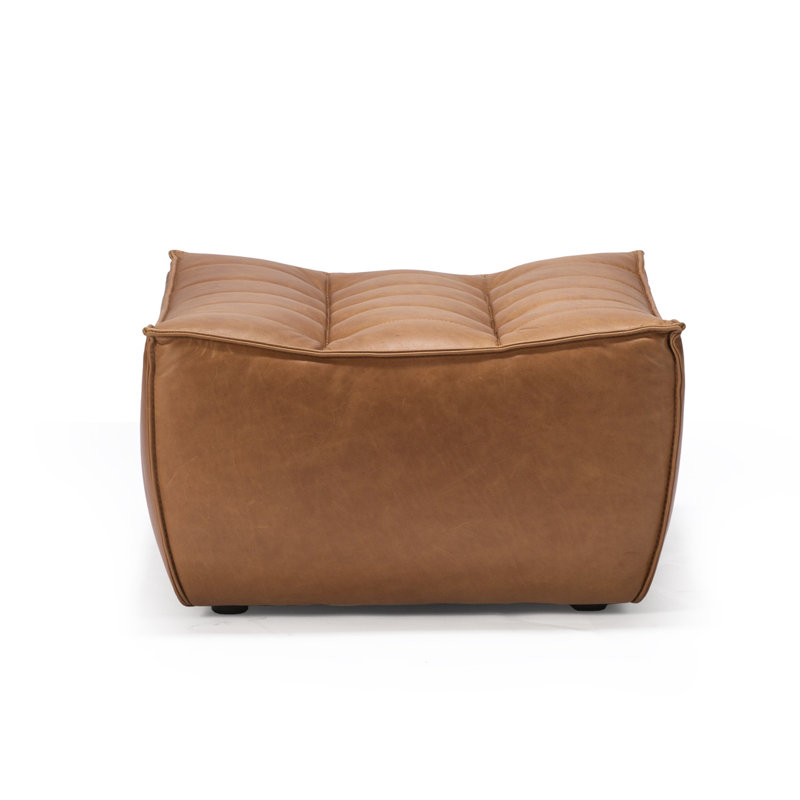 N701 Square Leather Ottoman, Old Saddle