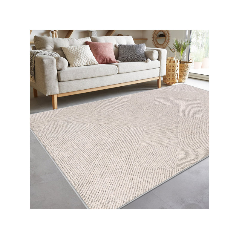 6x8ft Brown 3D Geometric Jacquard Area Rug, Ultra Soft Non-Slip Washable Rug for Living Room Bedroom, Rectangle 6' x 8'