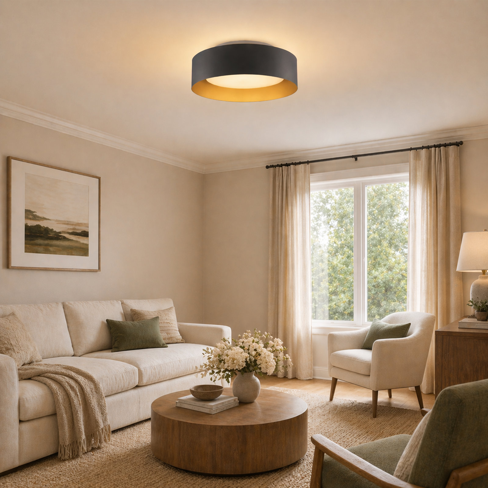 Savita 16" 3-Light Flush Mount, Black/Gold