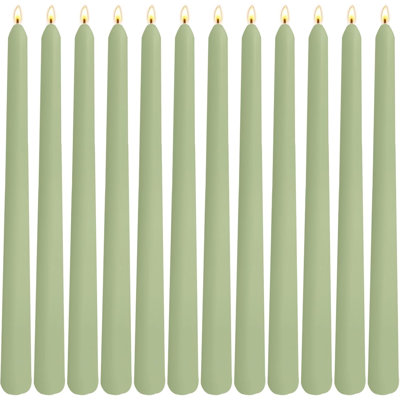 Lot de 12 chandelles coniques vert sauge non parfumées, 25 cm, sans coulure, combustion de 7 à 8 heures, pour la décoration intérieure saisonnière.