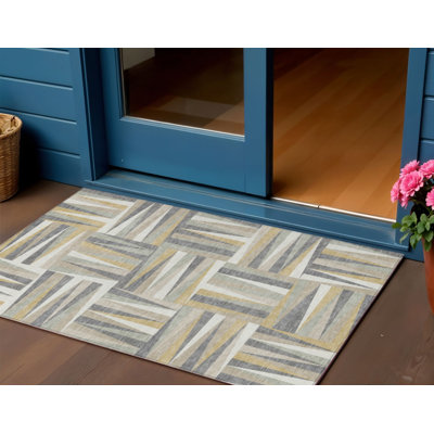 Tapis intérieur / extérieur beige lavable géométrique 3 pi x 5 pi HomeRoots