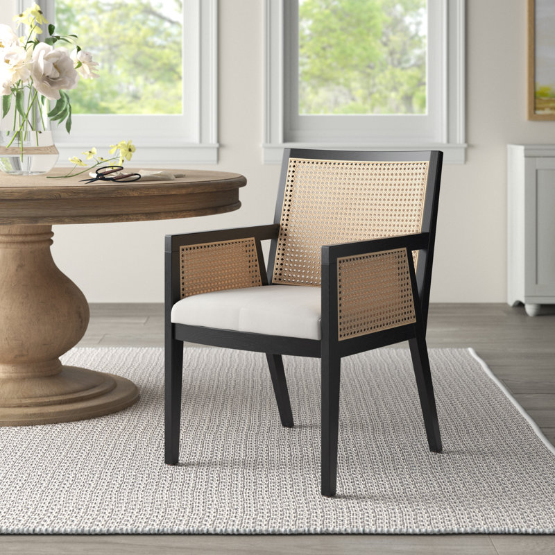 Aurora  Linen Arm Chair in Beige, Black/Natural