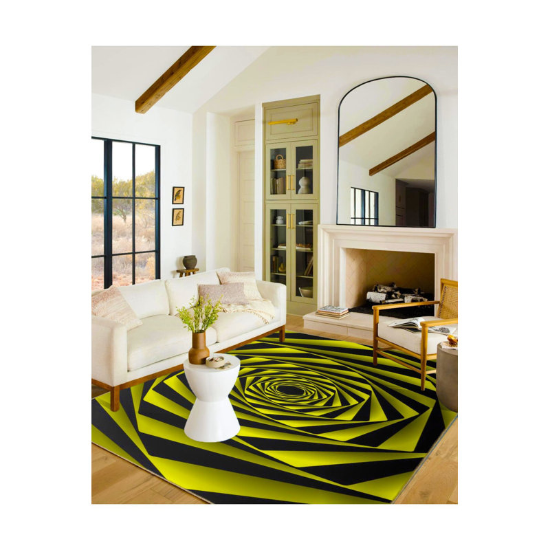 Tapis jaune lavable à motif géométrique infini, Tapis de couloir 2 pi 6 po x 6 pi 7 po inclus