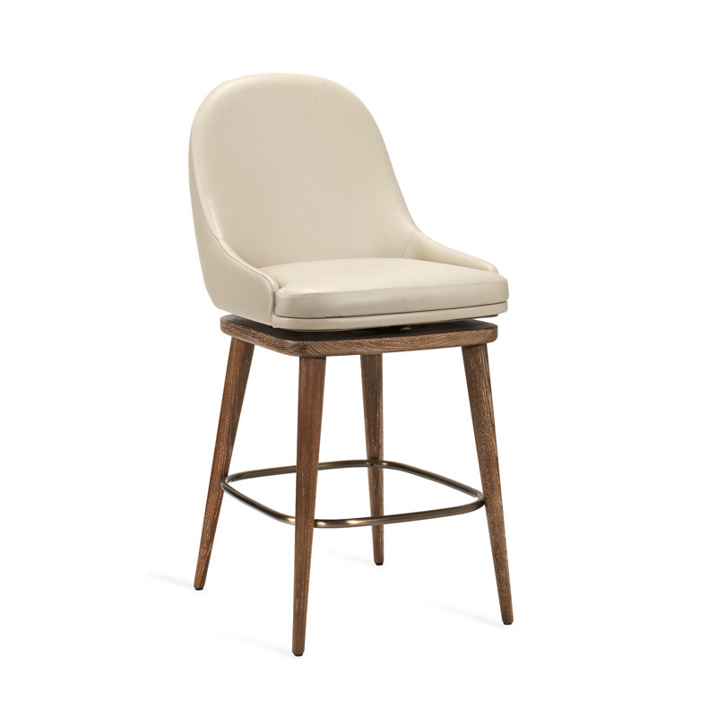 Harper Swivel Bar Stool, Counter Stool (26” Seat Height), Cream Latte, Autumn Brown/Satin Brass