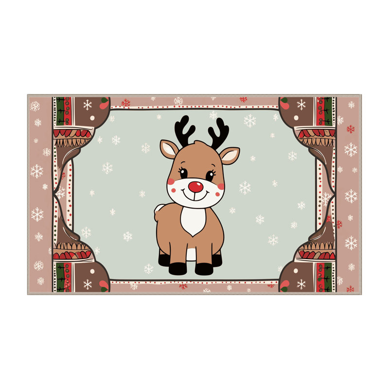 Tapis de vacances d'hiver de Noël lavable The Holiday Aisle®, Rectangle 5 pi x 7 pi