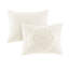 Ensemble d'édredon 3 pièces médaillon en chenille de coton blanc cassé-113361341
