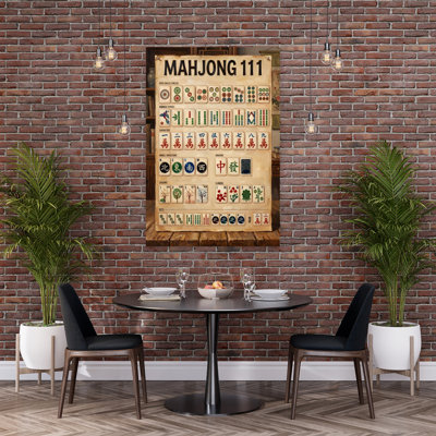 Vintage Mahjong Chart Classic Rustic Traditional Bamboo Flower Wall Art