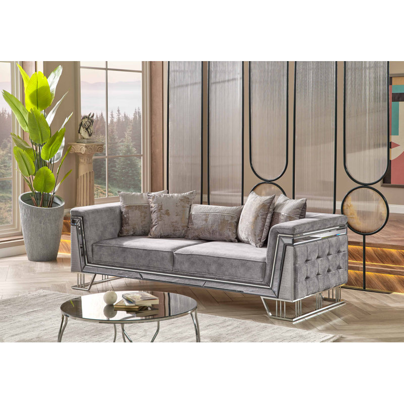Ensemble de salon en velours 2 pièces Jadien, Gris