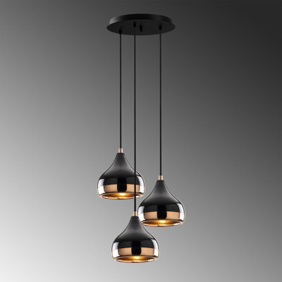 Modern Chandelier with Metal Body, Adjustable Height, 14.6 inches Diameter x 43.7 inches Height | Black & Copper Finish | 3 x E27 Max 40W | Ideal for Glam & Scandinavian Décor | Includes Setup Instructions & Connecting Apparatus