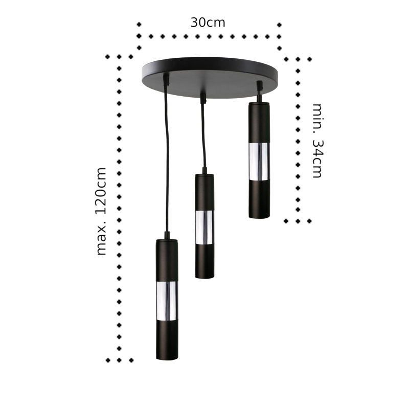 Carron 3 - Light Pendant,  Black/Silver, No