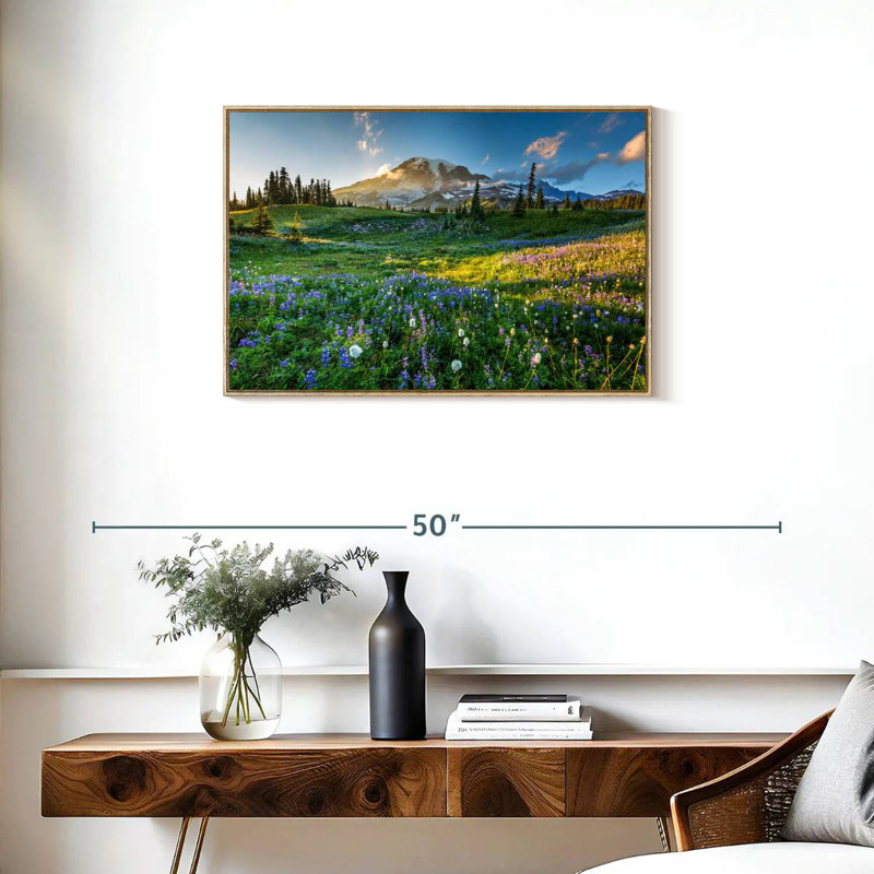 Le printemps au mont Rainier, Cadre flottant en bois naturel, 31 po x 21 po