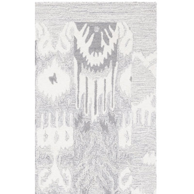 Ikat Hand Tufted Wool/Cotton Ikat Rug in Light Gray/Ivory
