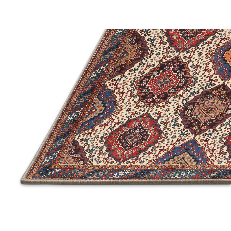 Tapis géométrique beige / rouge, Rectangle 5 pi x 8 pi