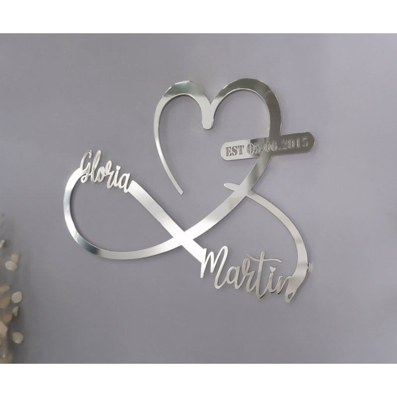Décoration murale personnalisée en métal cœur et infini en métal pour la Saint-Valentin ou un cadeau de mariage, Oui