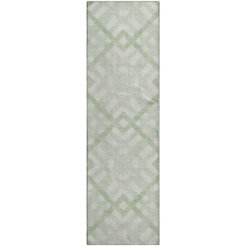 Premium Machine Washable Mayfield AMF616 Geometric Rug, Mint, 2'3" x 7'6" Runner