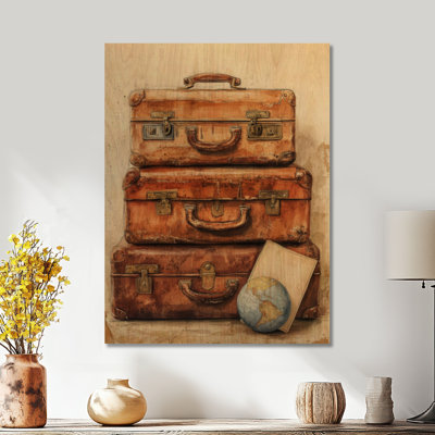 Vintage Travel Suitcases - Brown Retro Wood Wall Decor