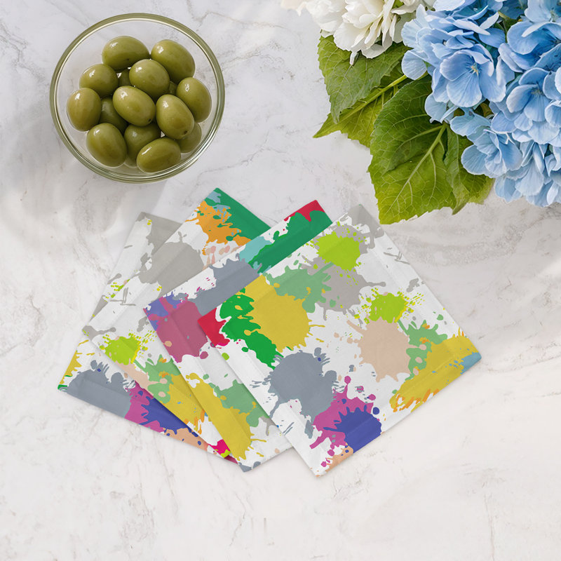 Paint Splatter Hemstitch Cocktail 6" Linen/Cotton Napkin