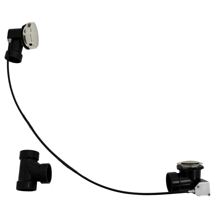 35" Cable Drive Bathtub Pop-Up Drain Trim with Rotary Overflow and Sch. 40 ABS Fittings