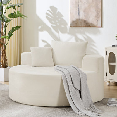 Méridienne surdimensionnée de 55 po avec coussins, fauteuil demi-tonneau élégant pour le salon, la chambre à coucher et les petits espaces