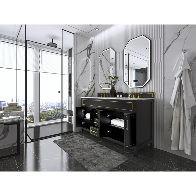 Aspen 60'' W Double Vanity, Black Onyx, Gold