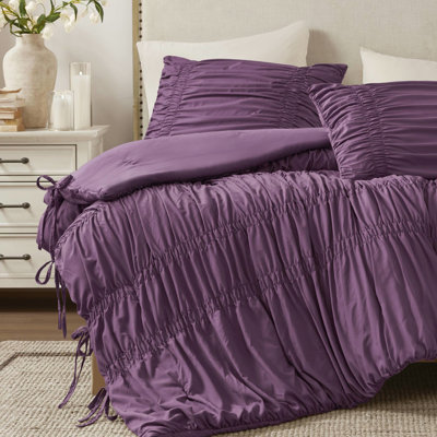 Édredon pourpre très grand 3 pièces avec motif et attaches, microfibre douce pour tout confort, facile à nettoyer à la machine