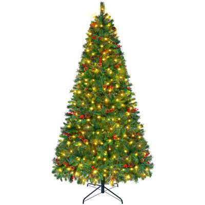 Arbre de Noël artificiel 9 pi pré-éclairé, 9 pointes, pin vert complet avec 700 DEL 11 modes