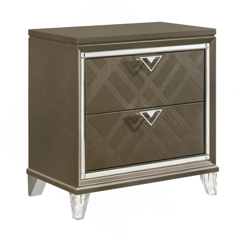 Table de chevet 2 tiroirs champagne foncé