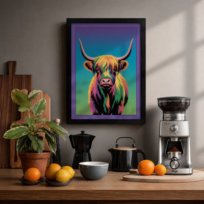 Highland Cattle Portrait Pop Art - Framed Print