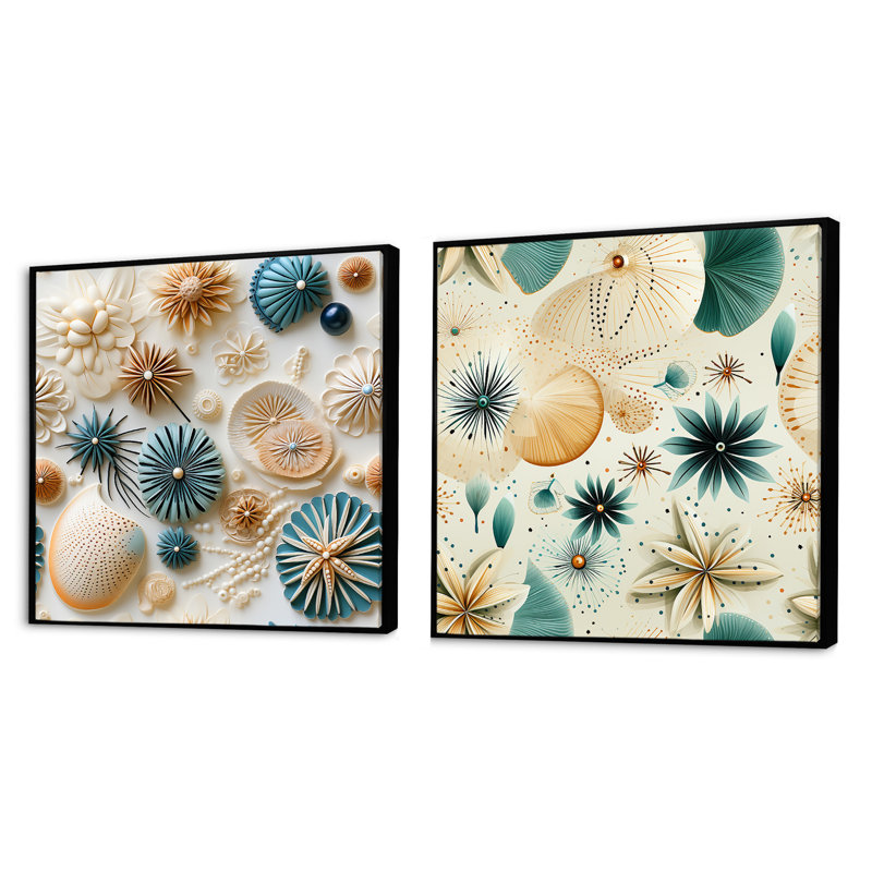 Cardere - Ensemble de 2 collages abstraits carrés, Cadre flottant noir, H 16 po x l 33 po