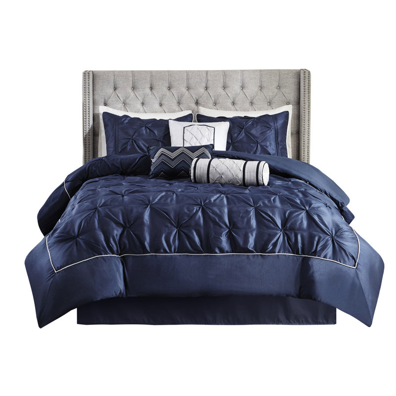 Magnifique édredon bleu marine 7 pièces, taies décoratives assorties, décoration de chambre à coucher, Marine