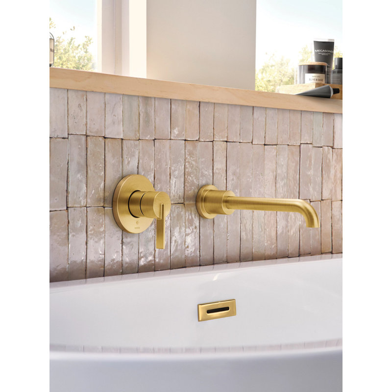 Moen Cia Single Handle Wall Mount Tub Filler High Flow Tub Faucet With 10" Spout Reach, Brushed Gold