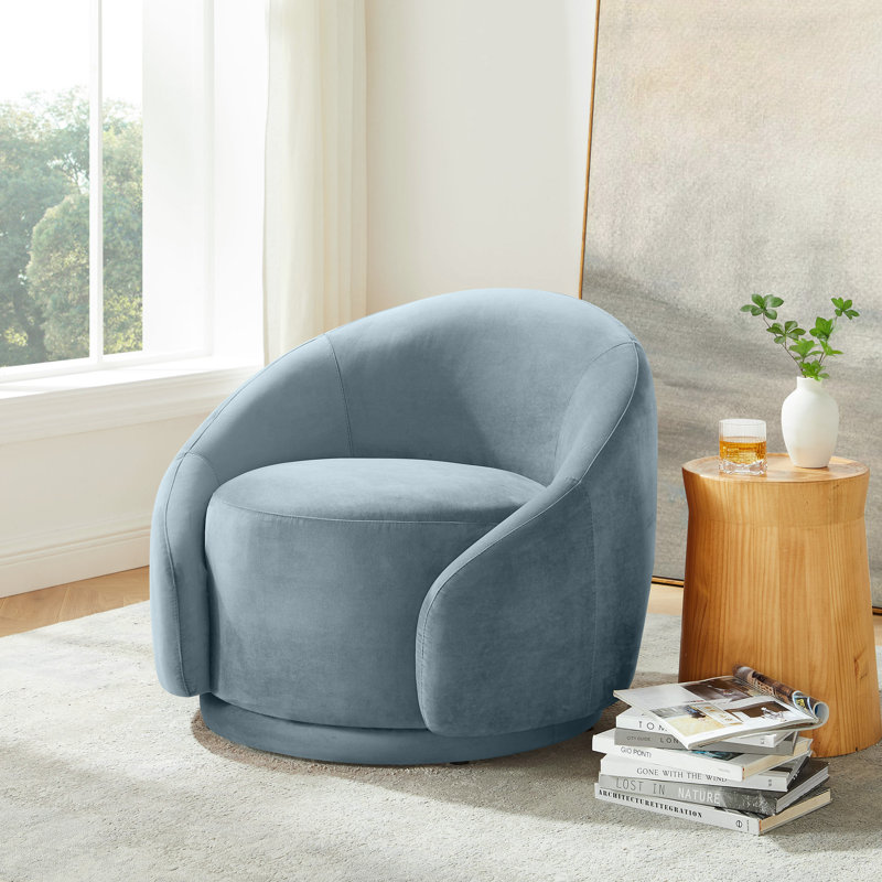 Fauteuil demi-tonneau pivotant de 34,25 po Gabbanelli, Velours bleu