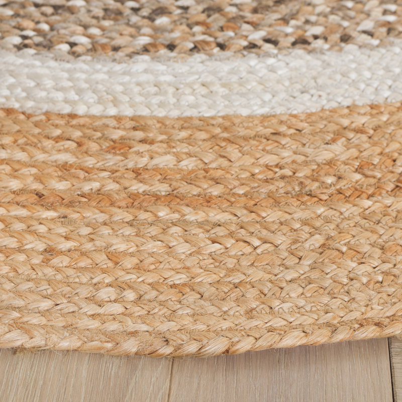 Natural Fiber Handwoven Jute Geometric Rug, Round 5'