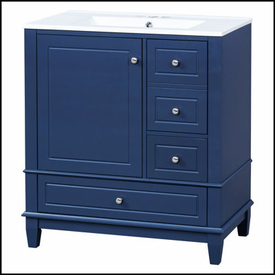 Meuble-lavabo autoportant de 30 pouces avec lavabo en céramique ultrabrillant, porte à fermeture en douceur et grand espace de rangement