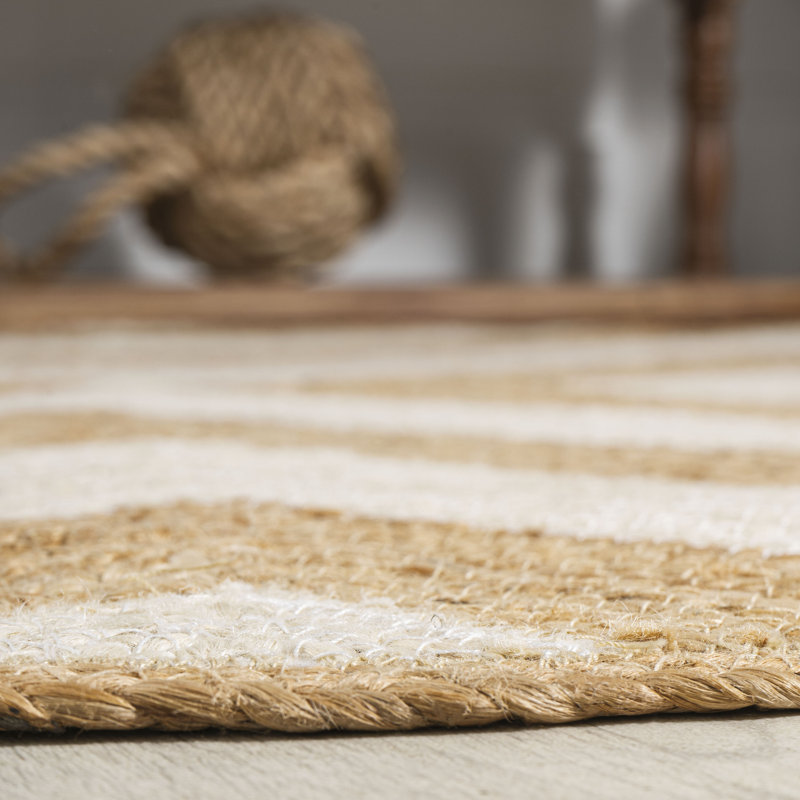 Adwin Two-Tone Chevron Round Jute Cream/Natural Rug, Round 5'1"