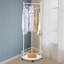 Portant d'angle avec roulettes, support de rangement mobile avec crochets et tablette-1482635010