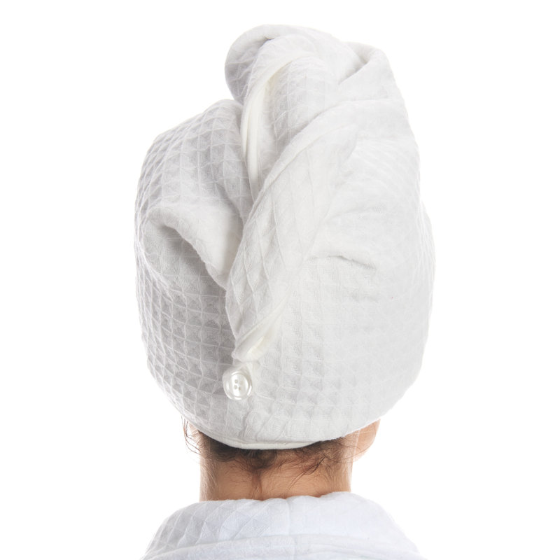 Waffle Twist Hair Towel White
