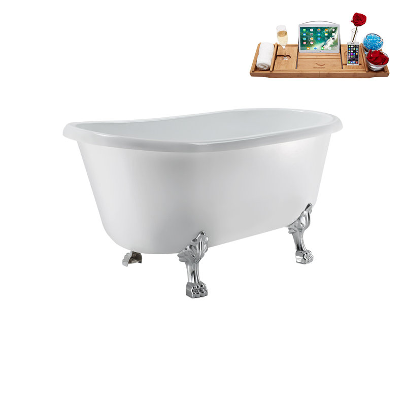 57.5'' x 29.5'' Soaking Acrylic Bathtub, Brushed Nickel, Polished Chrome