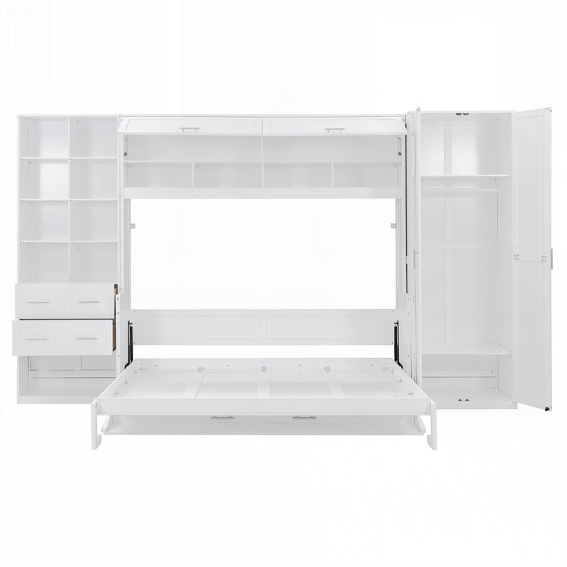 Lit escamotable mural avec tiroirs et tablettes Murphy, Blanc