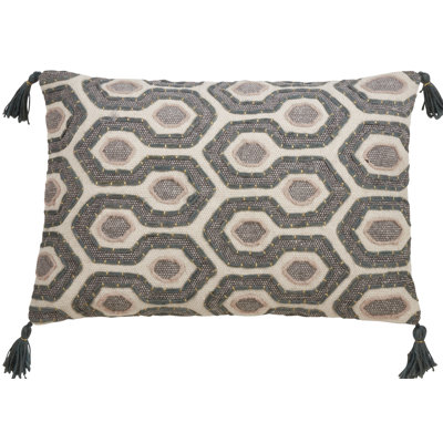 Geometric Embroidered Tassel Pillow Cover