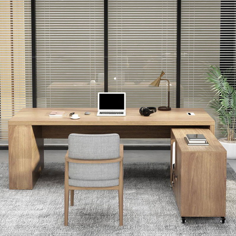 Bureau de direction en bois massif avec tiroirs Burlywood, H 29,53 po x l 70,87 po x P 27,56 po, Retour à droite