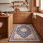 Tapis en basalte à médaillon traditionnel, style persan, bleu marine, ivoire, or, vert et rose, lavable à la machine, antidérapant, à poils courts, pour l'intérieur et l'extérieur, adapté aux animaux domestiques, idéal pour le salon, la chambre, la salle à manger, l'entrée, le couloir ou le bureau.-296714727